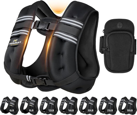 PodiuMax Weighted Vest for Women, 6lb/8lb/12lb/16lb/20lb/25lb/30lb with Adjustable Straps&Phone Bag, Snug Fit, Womens Weighted Vest for Walking, Strength Training, Running, Muscle Building,Weight Loss