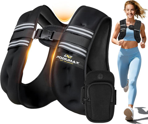 PodiuMax Weighted Vest for Women, 6lb/8lb/12lb/16lb/20lb/25lb/30lb with Adjustable Straps&Phone Bag, Snug Fit, Womens Weighted Vest for Walking, Strength Training, Running, Muscle Building,Weight Loss