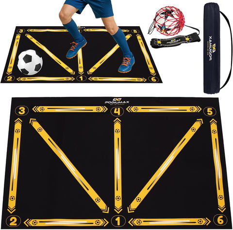 PodiuMax Soccer Training Mat, Football Training Mat with 1 Kick Back Trainer for Kids, Non-Slip Silent for Dribbling, Footwork, Agility, Soccer Training Equipment Indoor Outdoor