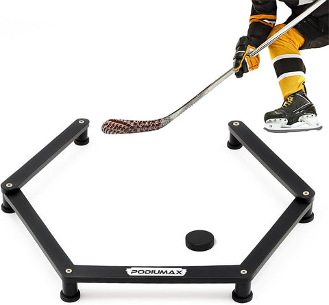 PodiuMax Hockey Stickhandling Trainer 5-Section, Portable Training Equipment and 1 Puck, for Stick Speed and Puck Control, Solid Hockey Training Aids with Adjustable Joints, Suitable for On & Off Ice