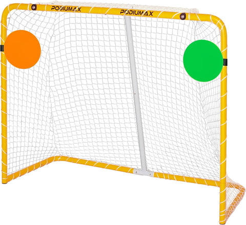PodiuMax 54"x44" Youth Steel Street Hockey Goal, Indoor Outdoor Hockey Net for All Players, Portable Training Equipment, Youth Roller Hockey Goals with 2 Targets for Backyard Park Garage
