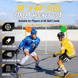 PodiuMax 54"x44" Youth Steel Street Hockey Goal, Indoor Outdoor Hockey Net for All Players, Portable Training Equipment, Youth Roller Hockey Goals with 2 Targets for Backyard Park Garage