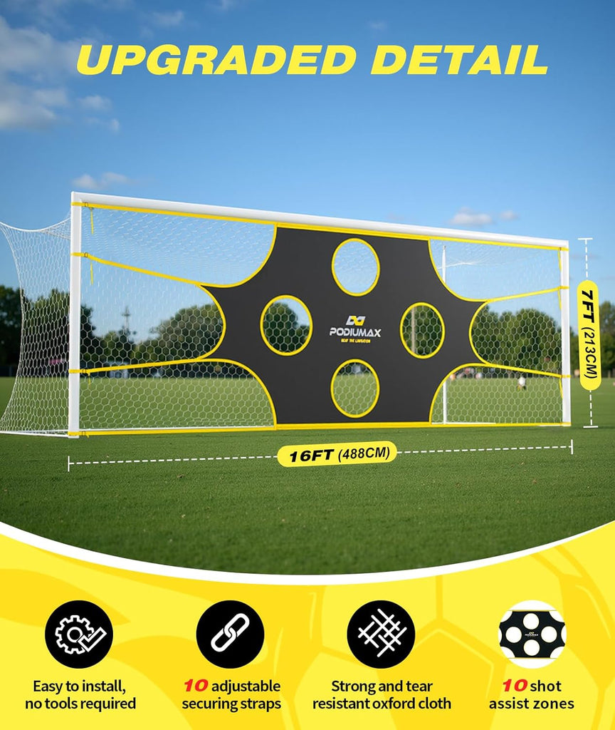 PodiuMax Soccer Goal Target Net with 10 Scoring Zones, 16x7 FT Adjusta ...