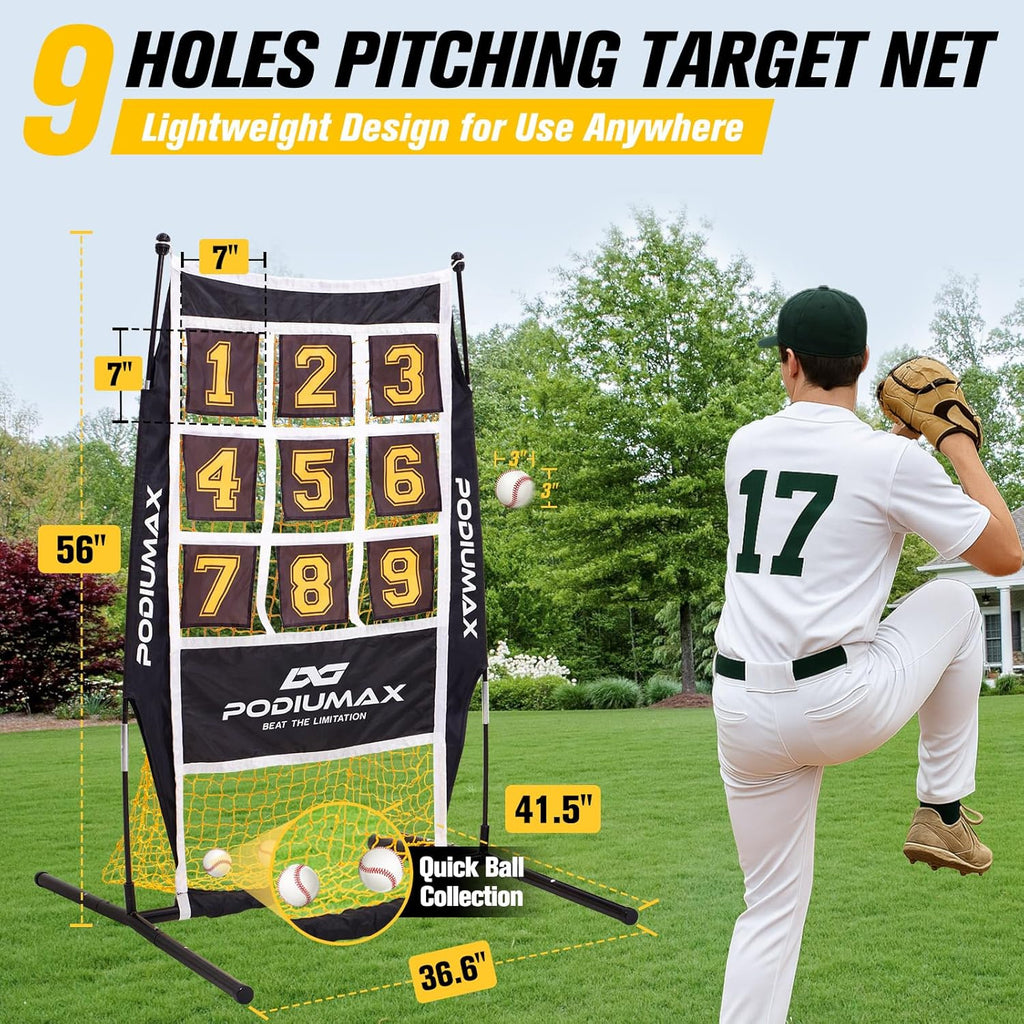 PodiuMax Baseball & Softball Pitching Net, 9 Hole Target Net with Stri ...