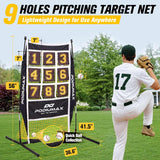 PodiuMax Baseball & Softball Pitching Net, 9 Hole Target Net with Strike Zone, Large Ball Collection System, Solo Practice for Backyard Park Field, Portable Baseball Throwing Trainer with Carry Bag