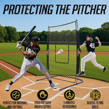 PodiuMax 7x4FT Baseball Pitching I Screen - Adjustable Strike Zone, Softball Net with Upgrade U-shaped Base, Baseball I Screen for Fields Batting Cages, Protective Net with Home Plate & Pitchers Plate
