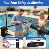 Pool Volleyball Net, 15-30FT Adjustable Net for Inground Pools with LED Lights & Heavy-Duty Base, with Water Volleyball for Pool, Pump & Carry Bag, Outdoor Pool Games for Family & Adults