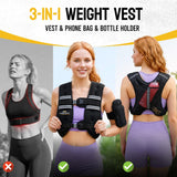 PodiuMax Weighted Vest for Women, 6lb/8lb/12lb/16lb/20lb/25lb/30lb with Adjustable Straps&Phone Bag, Snug Fit, Womens Weighted Vest for Walking, Strength Training, Running, Muscle Building,Weight Loss