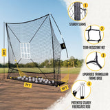 PodiuMax 7x7 Baseball & Softball Net with Upgraded Triangular Base, Large Ball Collection System, Softball Pitching Net with 2 Strike Zone, Baseball Nets for Batting Pitching Fielding