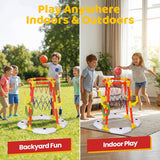 Pool Basketball Hoop, 2-in-1 Pool Basketball Game & Ring Toss Set with 4 Balls, 12 Rings & Pump, Floating Pool Toys for Kids Ages 4 5 6 7 8 9 10 11 12, Pool Games for Backyard & Pool Party