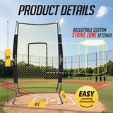 PodiuMax 7x4FT Baseball Pitching I Screen - Adjustable Strike Zone, Softball Net with Upgrade U-shaped Base, Baseball I Screen for Fields Batting Cages, Protective Net with Home Plate & Pitchers Plate