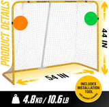 PodiuMax 54"x44" Youth Steel Street Hockey Goal, Indoor Outdoor Hockey Net for All Players, Portable Training Equipment, Youth Roller Hockey Goals with 2 Targets for Backyard Park Garage