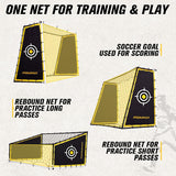 PodiuMax 4 in 1 Soccer Goal & Rebounder, 7x5ft Rebound Net with Upgrade Frame, Steel Ground Pass Net for Backyard Park Field, Soccer Kick Back Trainer for High Passing, Low Passing & Shooting Training