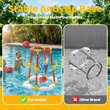 Pool Basketball Hoop, 2-in-1 Pool Basketball Game & Ring Toss Set with 4 Balls, 12 Rings & Pump, Floating Pool Toys for Kids Ages 4 5 6 7 8 9 10 11 12, Pool Games for Backyard & Pool Party