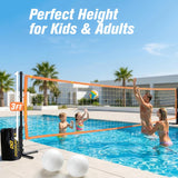 Pool Volleyball Net, 15-30FT Adjustable Net for Inground Pools with LED Lights & Heavy-Duty Base, with Water Volleyball for Pool, Pump & Carry Bag, Outdoor Pool Games for Family & Adults