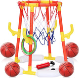 Pool Basketball Hoop, 2-in-1 Pool Basketball Game & Ring Toss Set with 4 Balls, 12 Rings & Pump, Floating Pool Toys for Kids Ages 4 5 6 7 8 9 10 11 12, Pool Games for Backyard & Pool Party