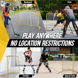 PodiuMax 54"x44" Youth Steel Street Hockey Goal, Indoor Outdoor Hockey Net for All Players, Portable Training Equipment, Youth Roller Hockey Goals with 2 Targets for Backyard Park Garage