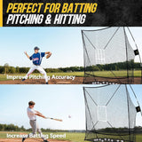 PodiuMax 7x7 Baseball & Softball Net with Upgraded Triangular Base, Large Ball Collection System, Softball Pitching Net with 2 Strike Zone, Baseball Nets for Batting Pitching Fielding