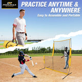 PodiuMax Baseball Softball Pitching Screen, 7x7FT Pitcher Protection Net with Upgrade Frame, Baseball Batting Pitching Net for Backyard Field Outdoor, Line Drive Protective L-Screen with Carry Bag