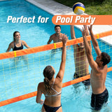 Pool Volleyball Net, 15-30FT Adjustable Net for Inground Pools with LED Lights & Heavy-Duty Base, with Water Volleyball for Pool, Pump & Carry Bag, Outdoor Pool Games for Family & Adults
