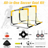 PodiuMax Kids Soccer Goal Set of 2, 4x3ft Pop up Portable Soccer Goals for Backyard, Soccer Net for Kids Age 3 4 5 6 7 8, Toddler Soccer Goal with 1 Ball, 1 Target Net, 10 Cones, 2 Targets for Gift