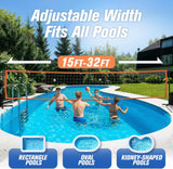 Pool Volleyball Net, 15-30FT Adjustable Net for Inground Pools with LED Lights & Heavy-Duty Base, with Water Volleyball for Pool, Pump & Carry Bag, Outdoor Pool Games for Family & Adults